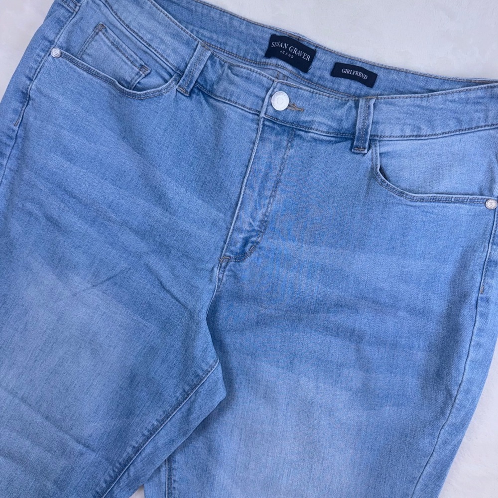 Susan‎ Graver Girlfriend Jeans Womens 16P Light Blue Cuffed Raw Hem Petite